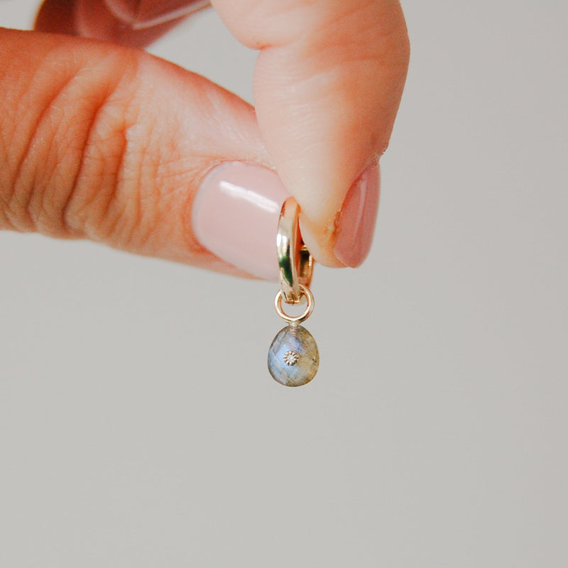 Labradorite & Diamond Earring Charm 9k Gold
