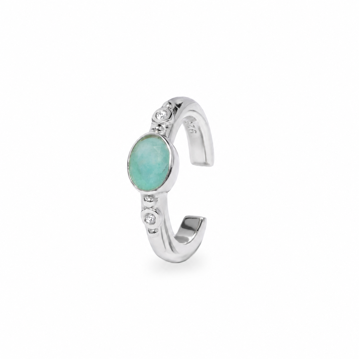 Amazonite & White Sapphire Ear Cuff Sterling Silver on white background