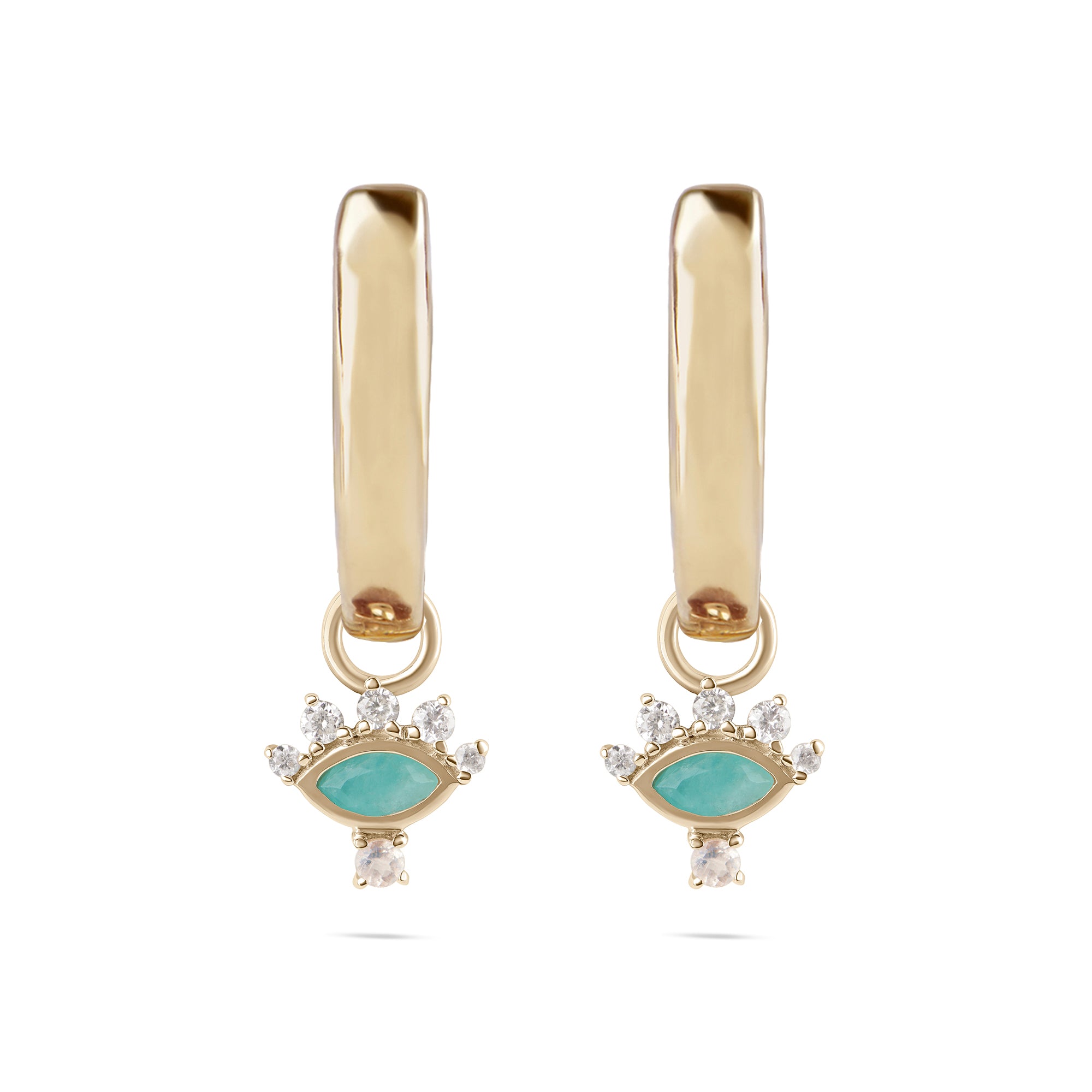 Amazonite & Diamond Hoop Earrings solid gold