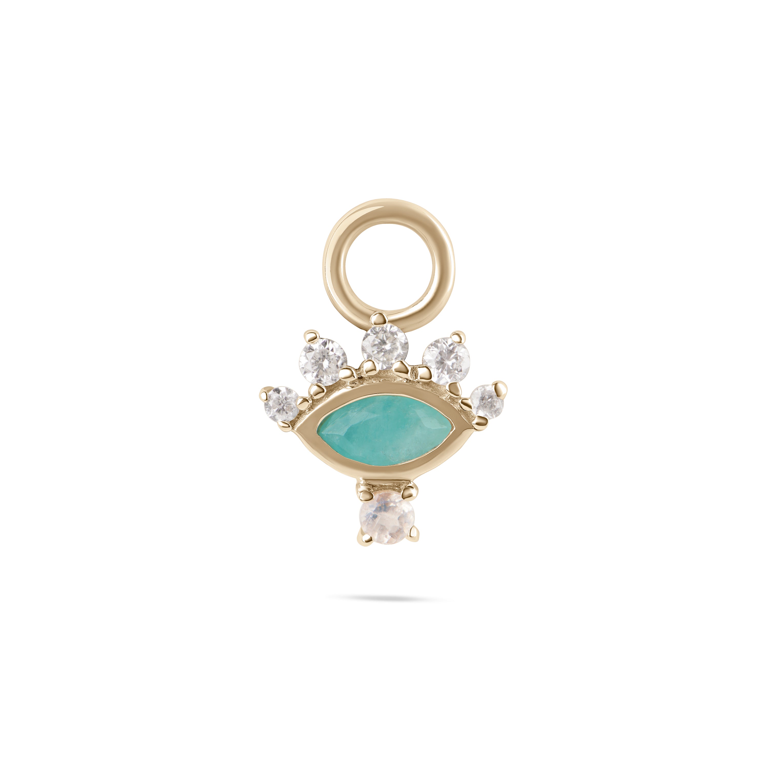 Amazonite, Diamond & Moonstone Earring Charm solid gold white background