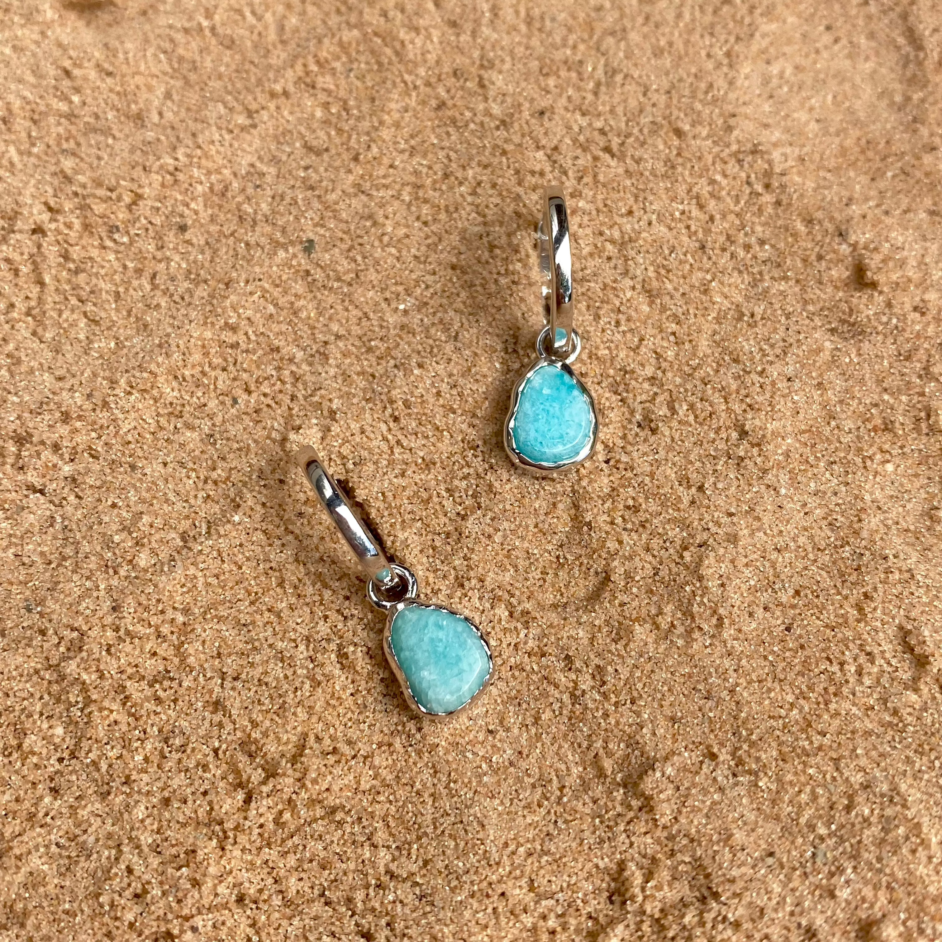 Amazonite Earring sterling silver on sand