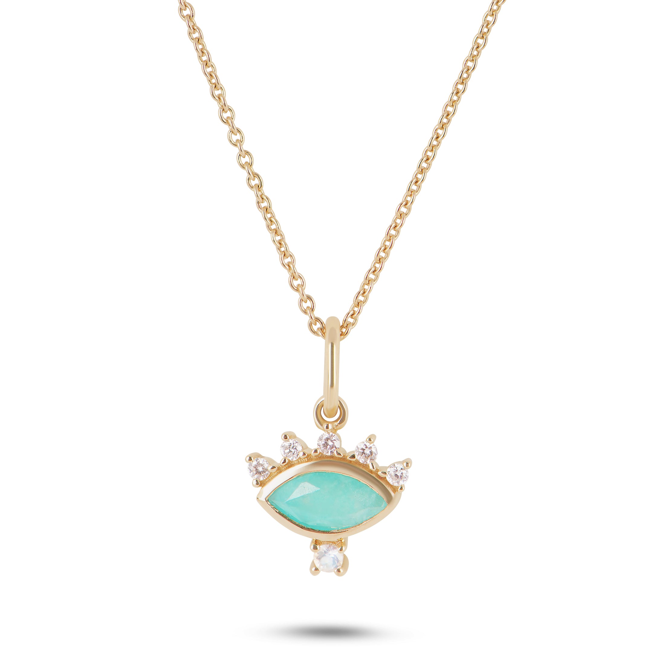 Amazonite, Moonstone & Diamond Eye Necklace white background