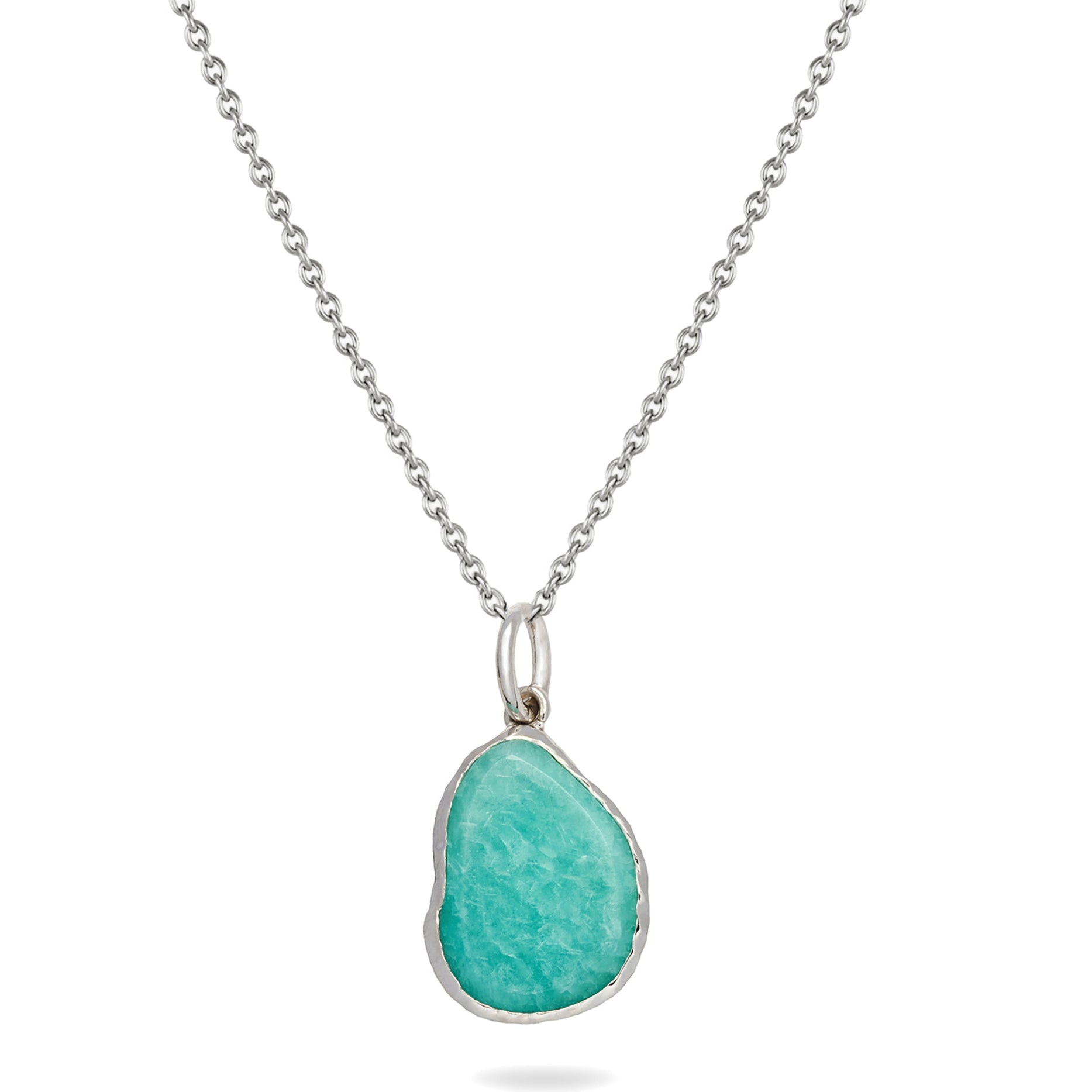 Amazonite Pebble Necklace Sterling Silver white background