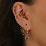 close up of gold ear stack including the Amazonite & White Sapphire Ear Cuff 14k Gold Vermeil