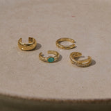 14k gold vermeil ear cuffs in porcelain dish including the Amazonite & White Sapphire Ear Cuff 14k Gold Vermeil


