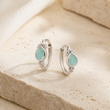 Amazonite Boho Huggie Hoop Earring Pair Sterling Silver