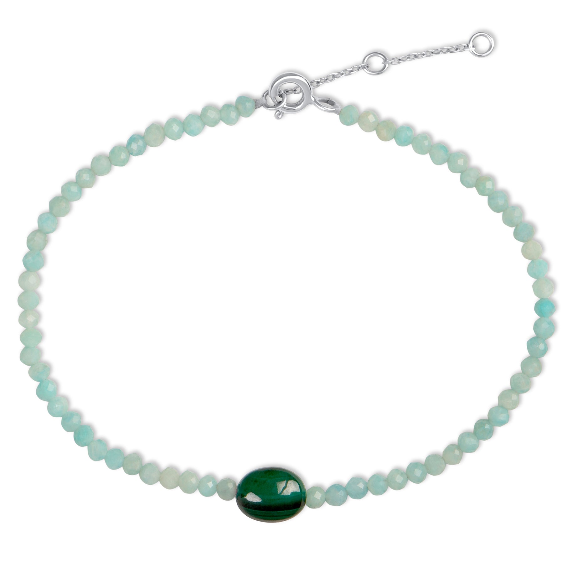Amazonite & malachite Bracelet sterling silver on white background