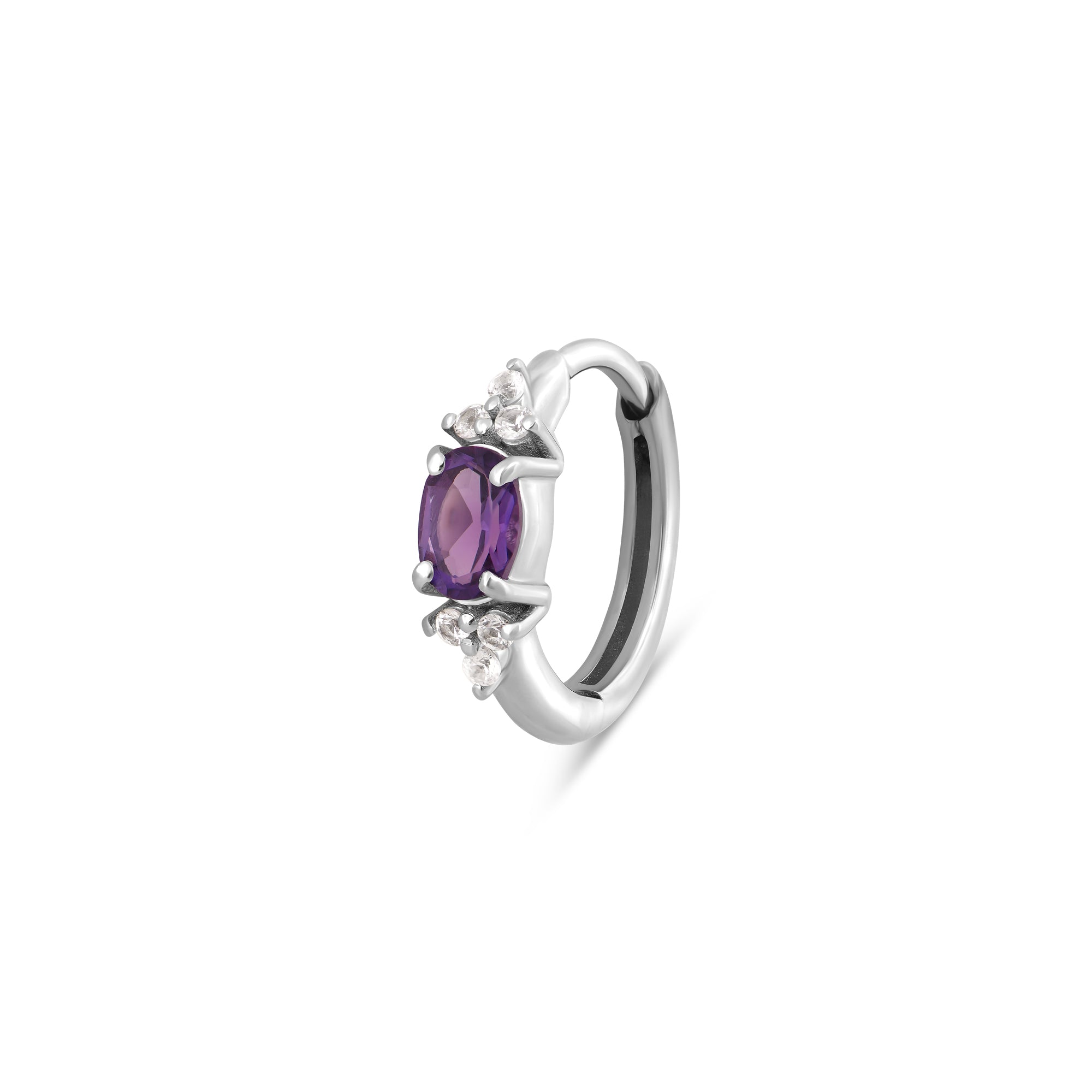 Amethyst silver huggie earring