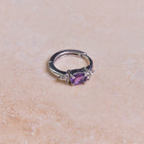 Amethyst & White sapphire Huggie Hoop Earring Sterling Silver on hard surface
