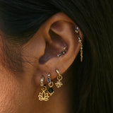 Green Tourmaline Beaded Hoop Earrings 9k Gold
