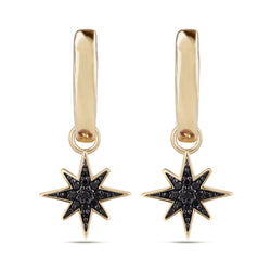 Black Diamond & Onyx Star Hoop Earrings 9k Gold
