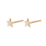 Celestial Diamond Star Stud Earring Pair 9k Gold on white background