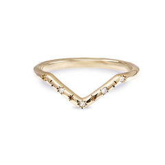 Engraved diamond wishbone ring on white background