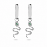 Emerald Snake Hoop Earrings Sterling Silver