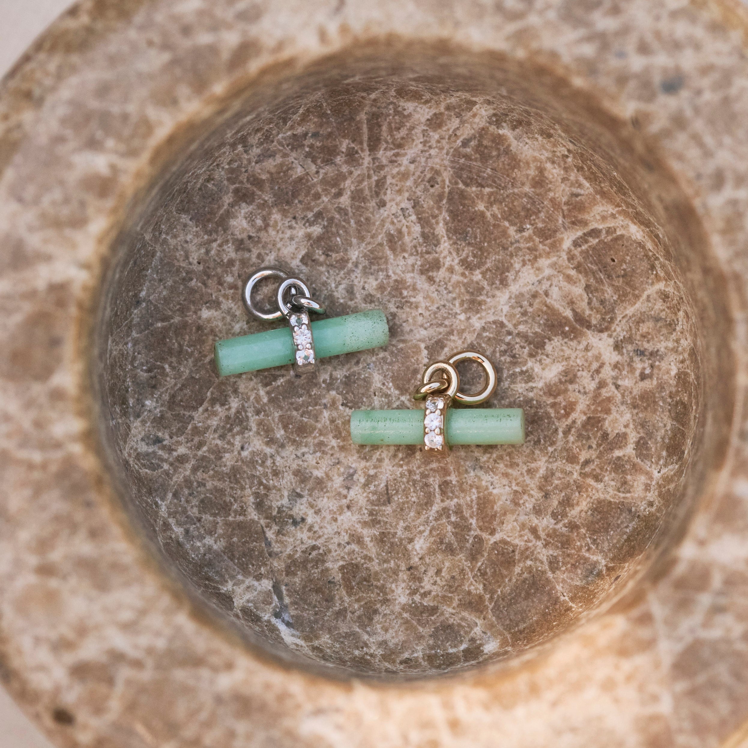 Chrysoprase T-Bar Earring Charm Sterling Silver and Chrysoprase T-Bar Earring Charm 9k gold in stone dish
