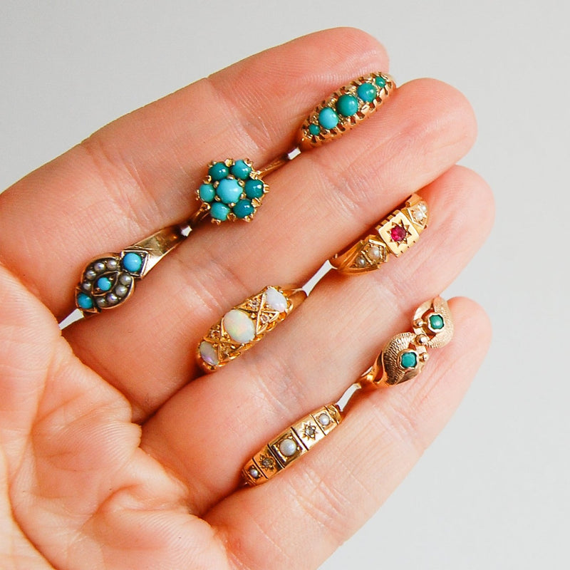 9kt Turquoise & Pearl Eye Vintage Ring