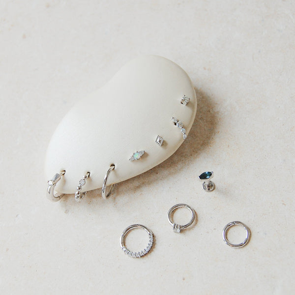 Opal & Diamond Flat Back Earring 14k White Gold
