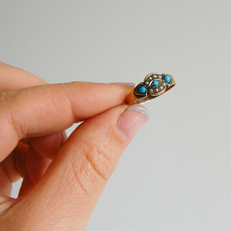9kt Turquoise & Pearl Eye Vintage Ring
