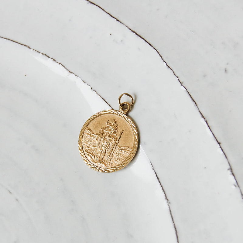 9kt Gold Round st Christopher's Coin Vintage Pendant