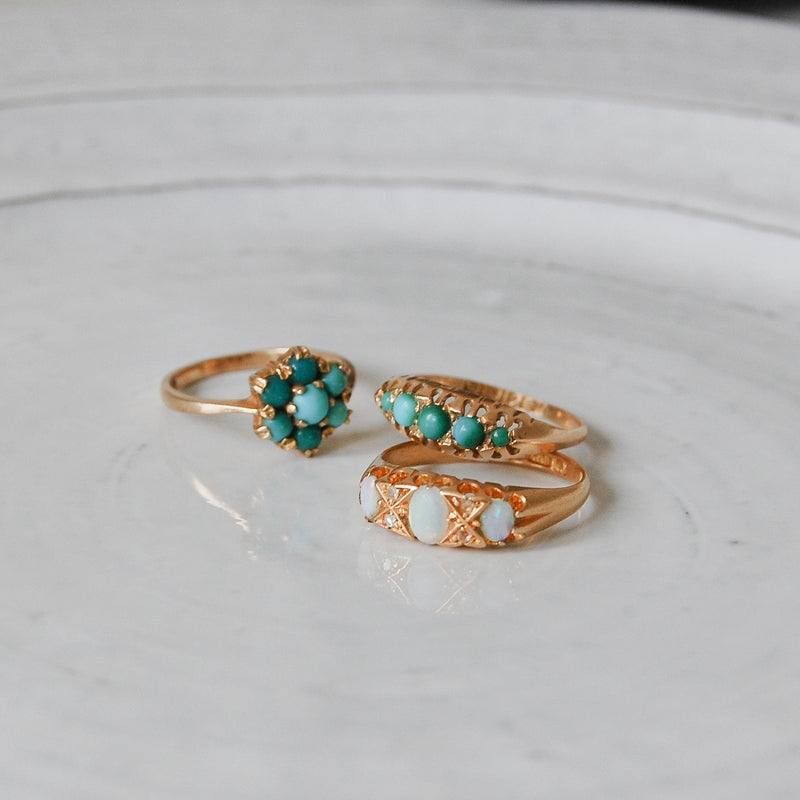 9kt Turquoise Flower Vintage Ring
