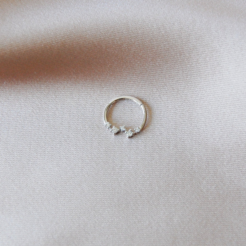 Scattered Diamond Daith Hoop 9k White Gold