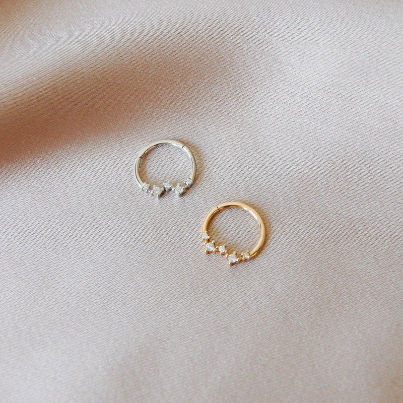 Scattered Diamond Daith Hoop 9k Gold