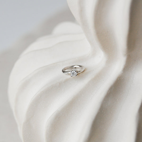 Mini Diamond Solitaire Seamless Huggie Hoop Earring 14k White Gold