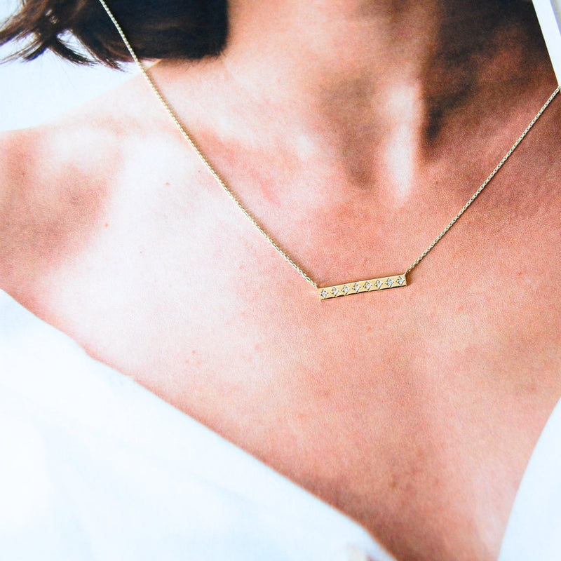 Diamond Bar Necklace 9k Gold on printed neck image