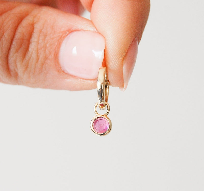 Pink Sapphire Bezel Earring Charm 9k Gold