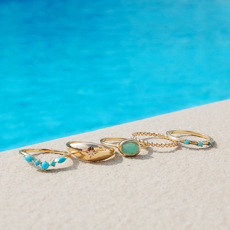 Limited Edition Turquoise Wishbone Ring 9k Gold
