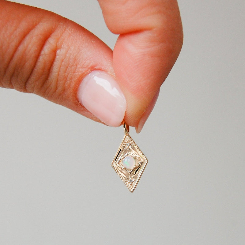 Australian Opal & Diamond Detail Diamond Pendant 9k Gold