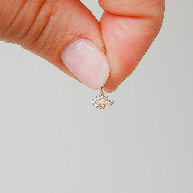 Mini Opal & Diamond Evil Eye Necklace 9k Gold