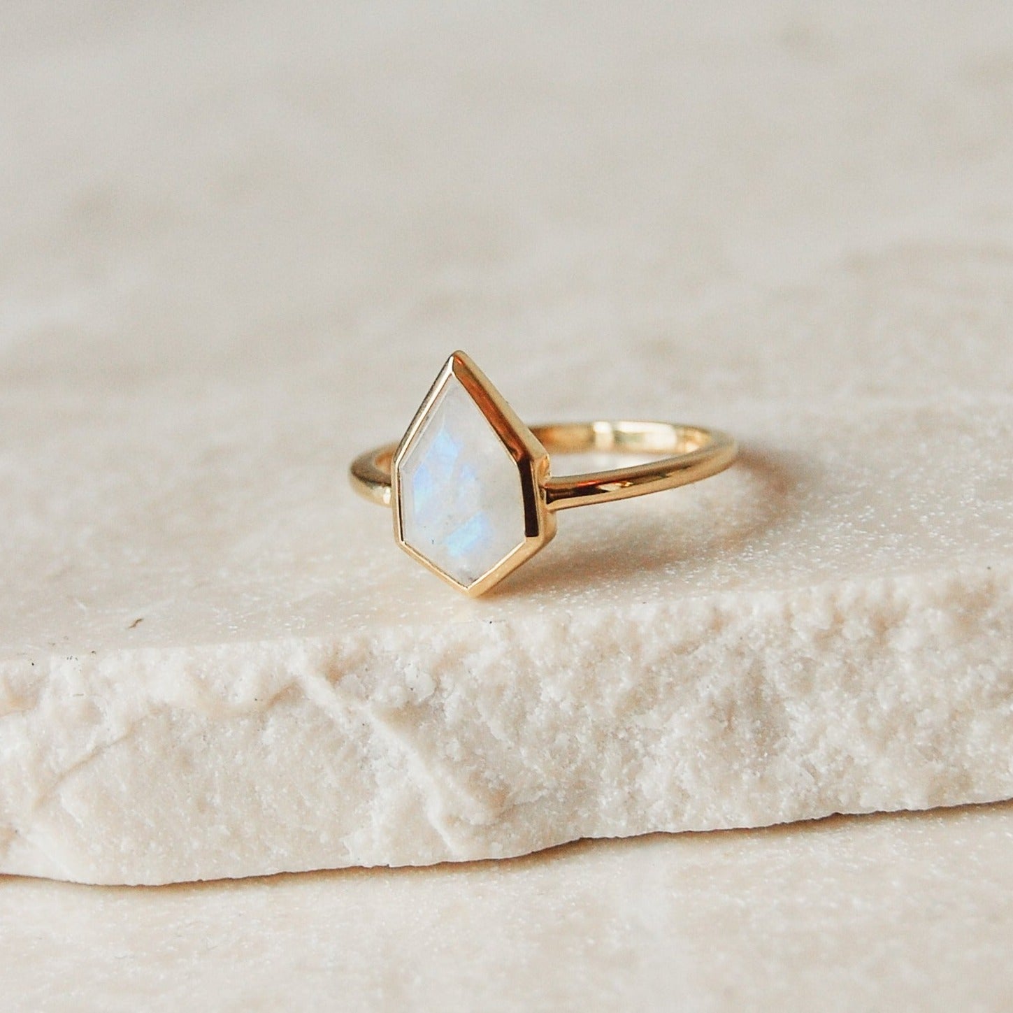 Moonstone Kite Ring 9k Gold Size J, K, L, M, N, Q Sample