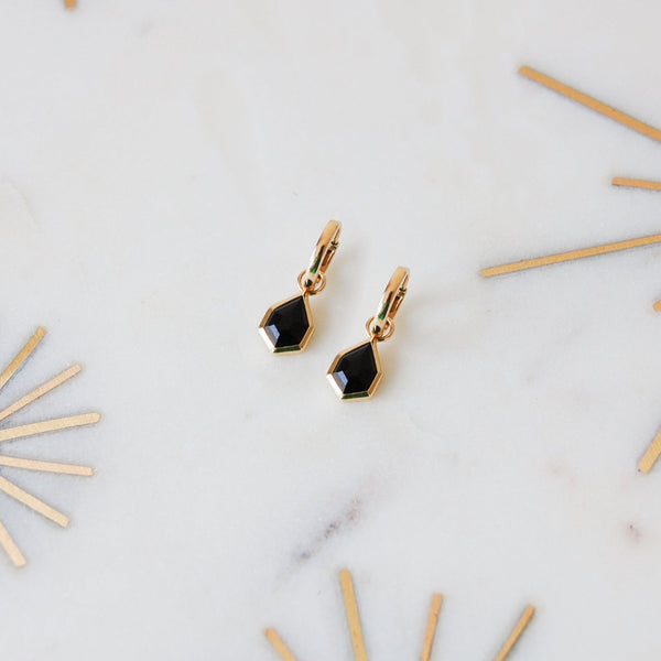 Black Onyx Kite Hoop Earrings 9k Gold