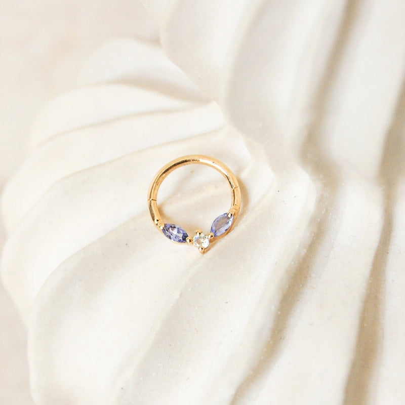 Tanzanite & Moonstone Daith Hoop 9k Gold