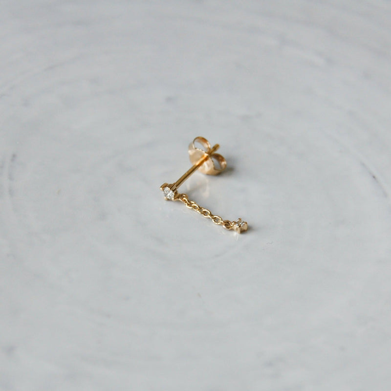 Diamond Solitaire Chain Stud Earring Pair 9k Gold