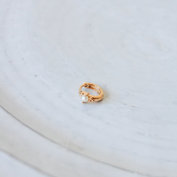 Pearl Beaded Huggie Hoop Earring 9k Gold Sample