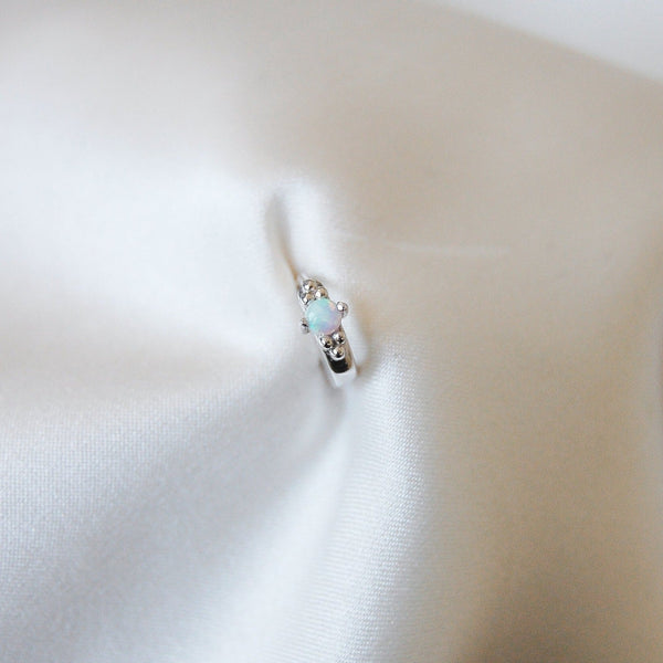 Opal Beaded Huggie Hoop Earring Pair Sterling Silver