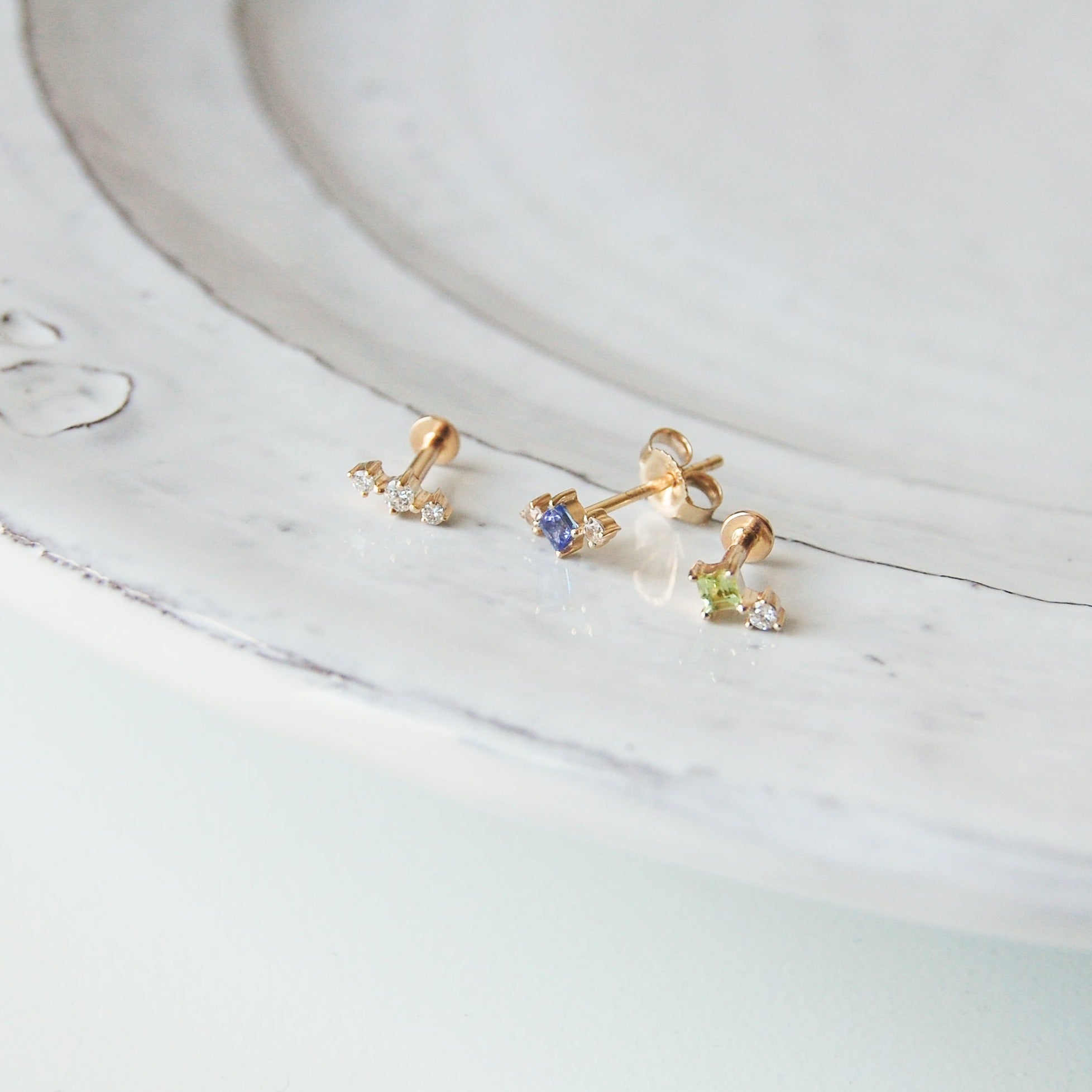 Tanzanite & White Sapphire Stud Earring 9k Gold