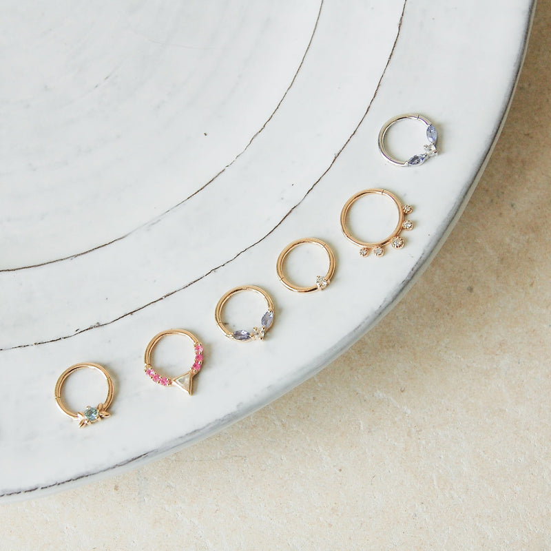 Diamond Sunburst Daith Hoop 9k Gold