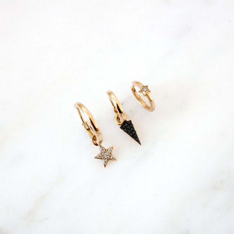 Black Diamond Spike Hoop Earrings 9k Gold