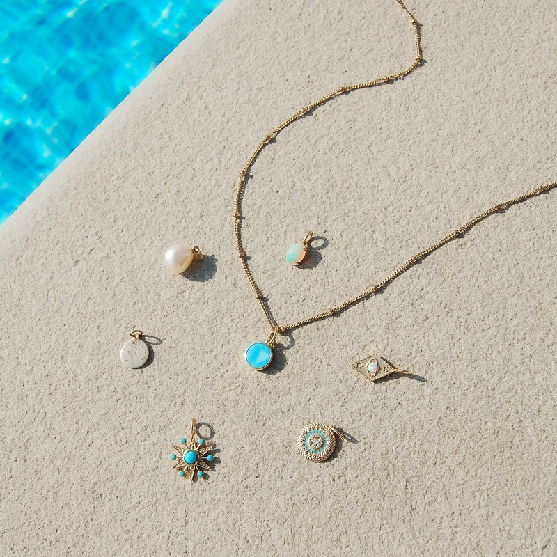 Turquoise Bezel Coin Pendant 9k Gold