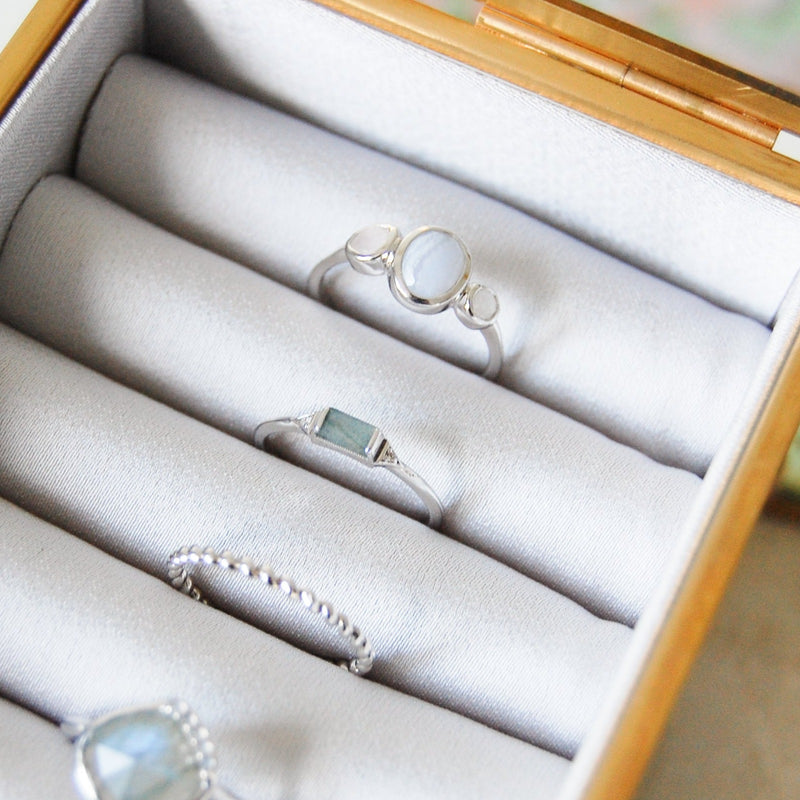Labradorite & White sapphire Ring Sterling Silver