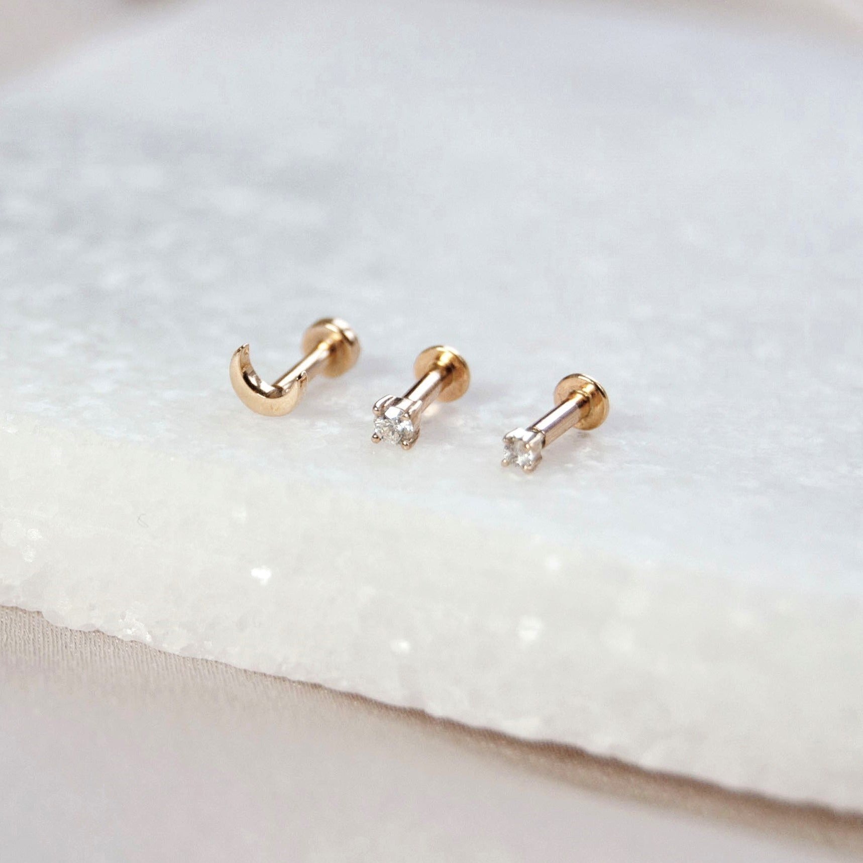 Mini Diamond Solitaire Flat Back 14k Gold