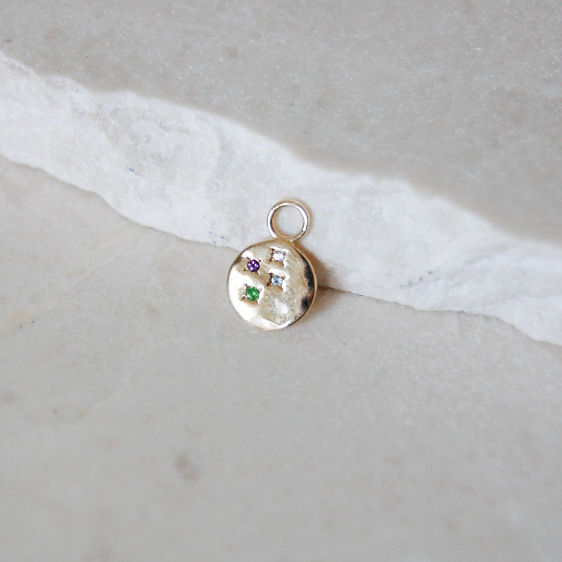 Multi Semi-Precious Organic Coin Earring Charm 9k Gold Sample