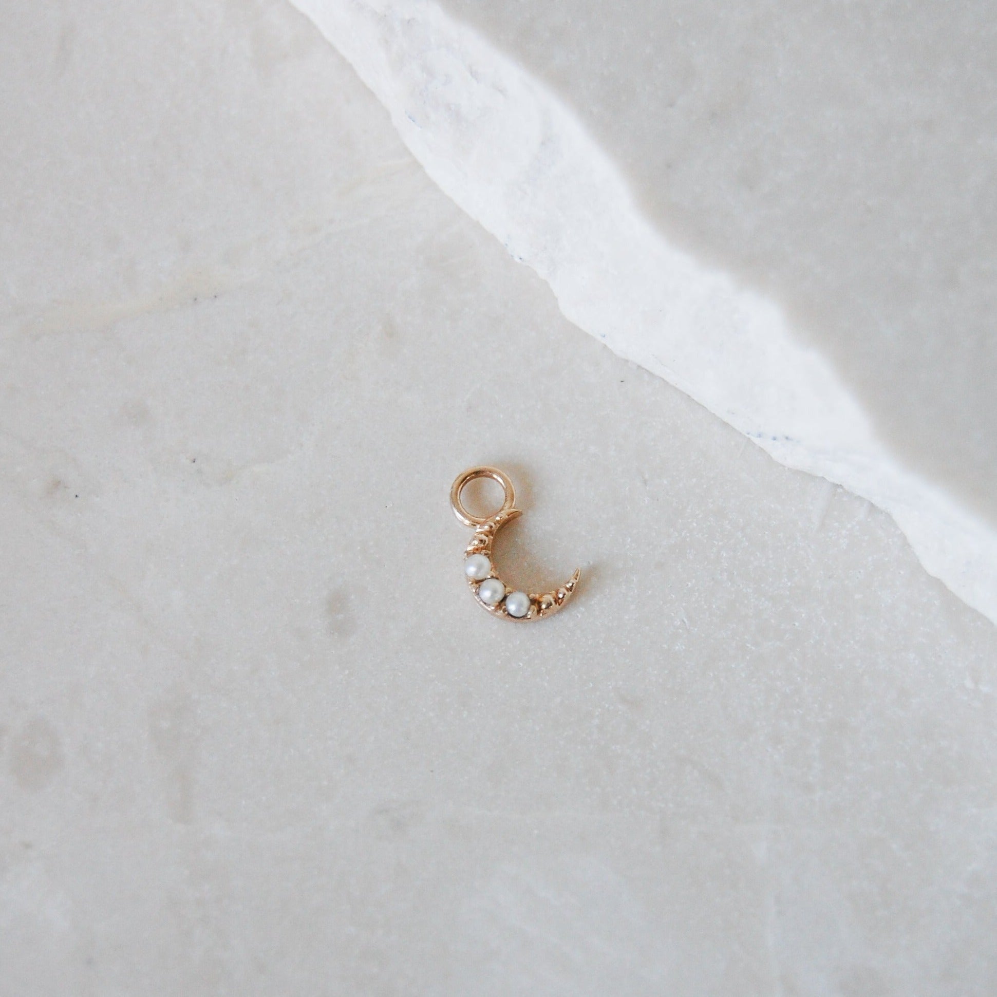 Mini Pearl Moon Hoop Earrings 9k Gold