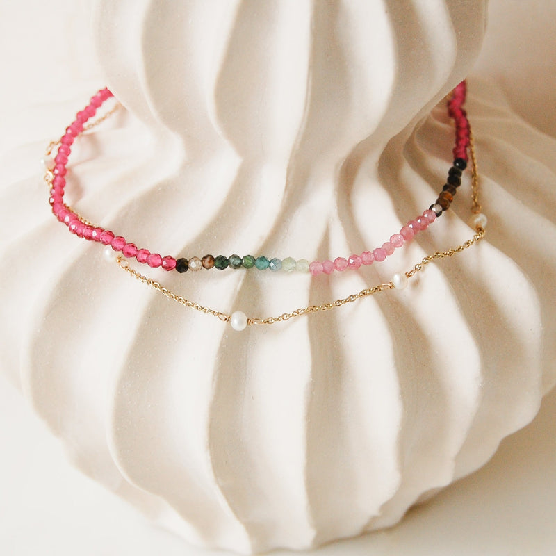 Watermelon Tourmaline Anklet Sterling Silver
