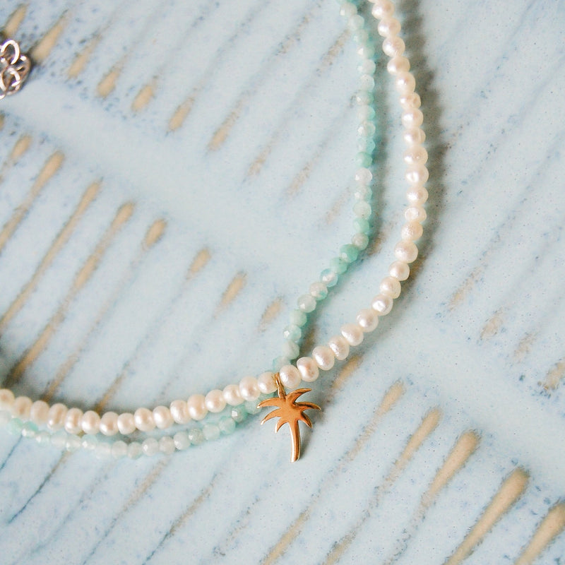 Pearl Palm Tree Charm Anklet 9k Gold