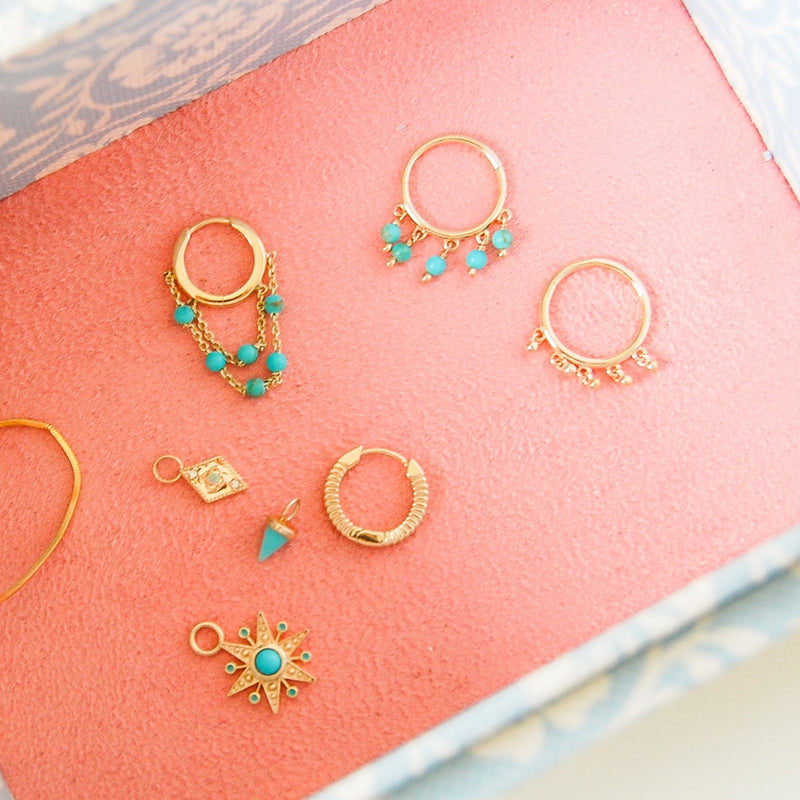 Beaded Drop Seamless Hoop Earring 9k Gold
