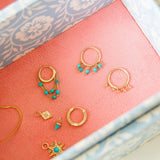 Mini Turquoise Spike Hoop Earrings 9k Gold